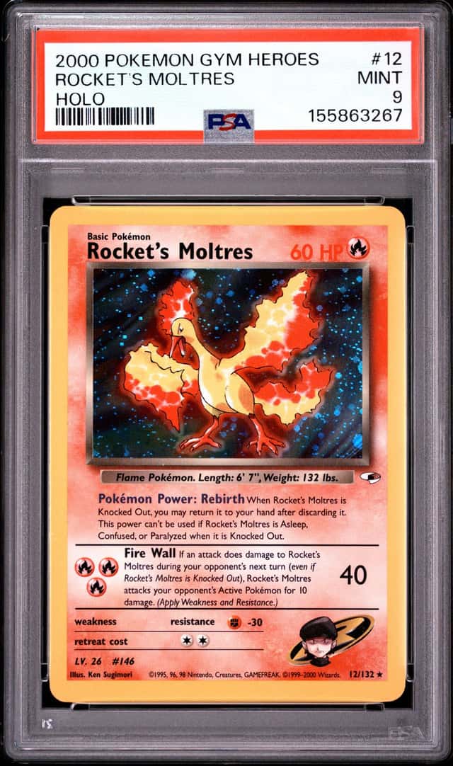 2000 Pokemon Gym Heroes Rocket's Moltres Holo #012/132 PSA 9