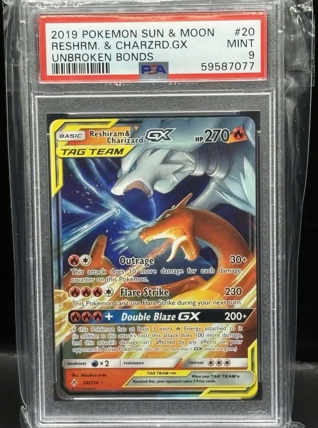 Pokémon Reshiram & Charizard GX 20/214 Holo TAG TEAM PSA 9 Graded - Combine Ship