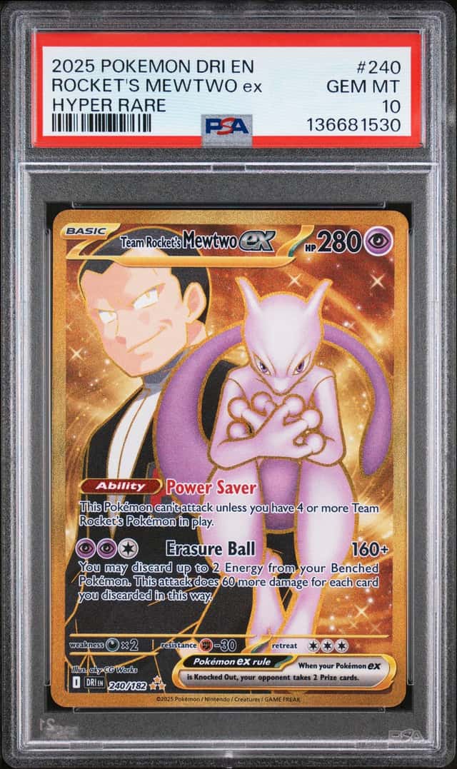 2025 Pokemon Scarlet and Violet Destined Rivals Hyper Rare Team Rocket's Mewtwo Ex #240