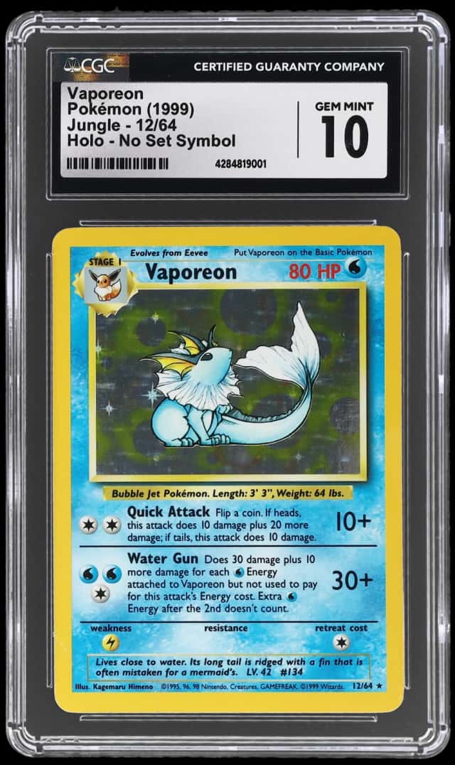 1999 Pokemon Jungle Holo No Symbol Vaporeon #12