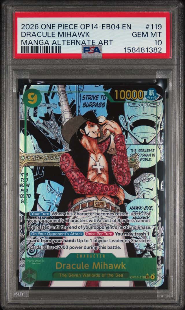 2026 One Piece OP14-EB04 En Manga Alternate Art #119 Dracule Mihawk PSA 10