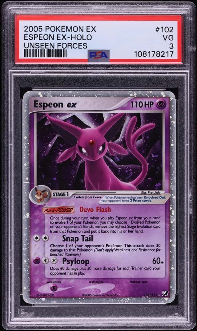 2005 Pokemon EX Unseen Forces Holo Espeon Ex #102 PSA 3 VG