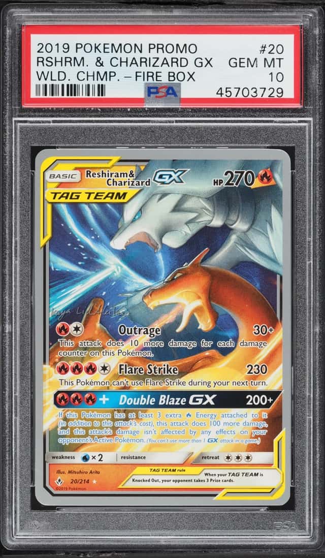 2019 Pokemon SM World Championships Promo Fire Box Reshiram & Charizard GX #20 PSA 10 GEM MINT