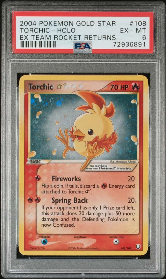 2004 Pokemon EX Team Rocket Returns Holo Torchic Gold Star #108 PSA 6 EXMT
