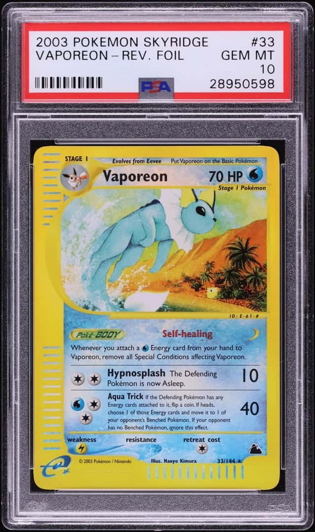 2003 Pokemon Skyridge Reverse Holo Vaporeon #33 PSA 10 GEM MINT