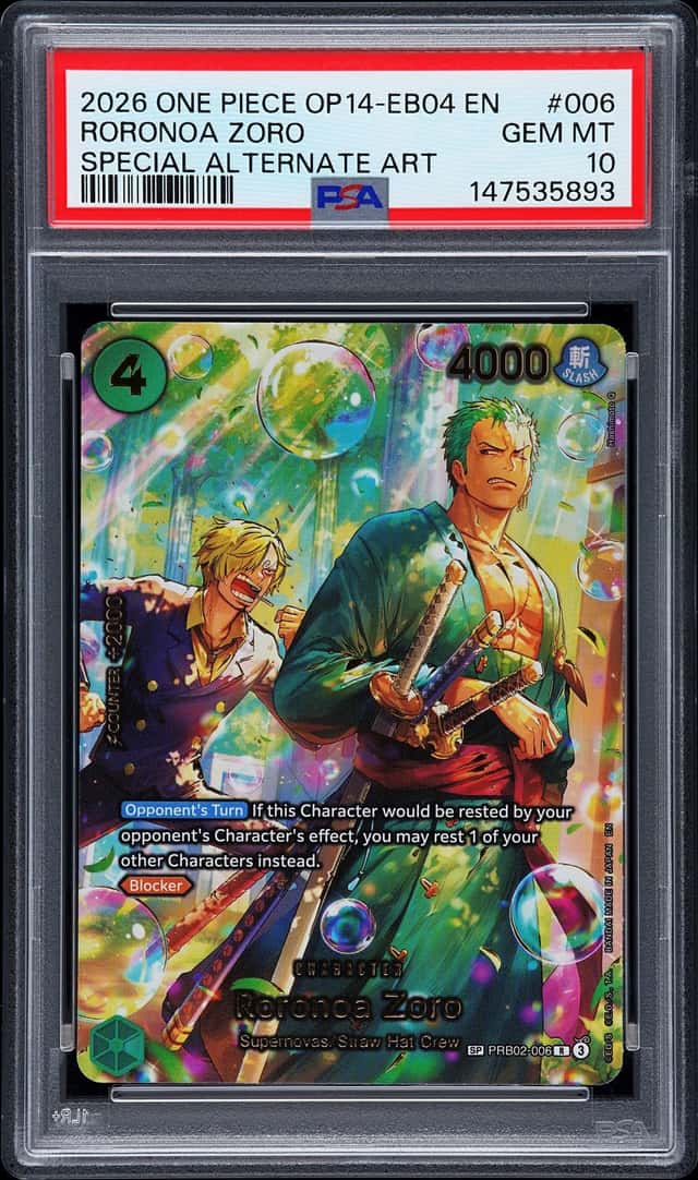 2026 One Piece The Azure Sea's Seven Special Art Roronoa Zoro #PRB02-006 PSA 10 GEM MINT