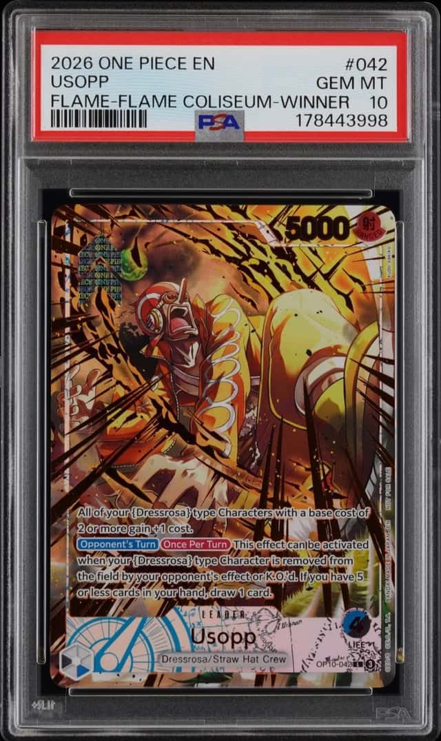 2026 ONE PIECE PROMOS FLAME-FLAME FRUIT COLISEUM-WINNER #042 USOPP PSA 10