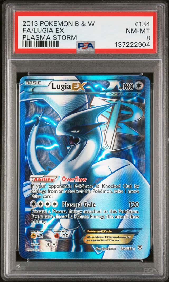 2013 POKEMON BLACK & WHITE PLASMA STORM #134 FA/LUGIA EX PSA 8 NM-MT
