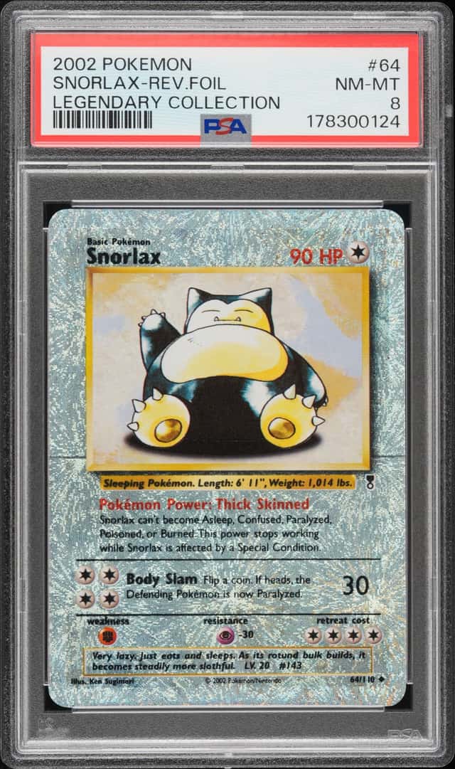 2002 Pokemon Legendary Collection #64 Snorlax Reverse Holo Foil PSA 8 NM-MT