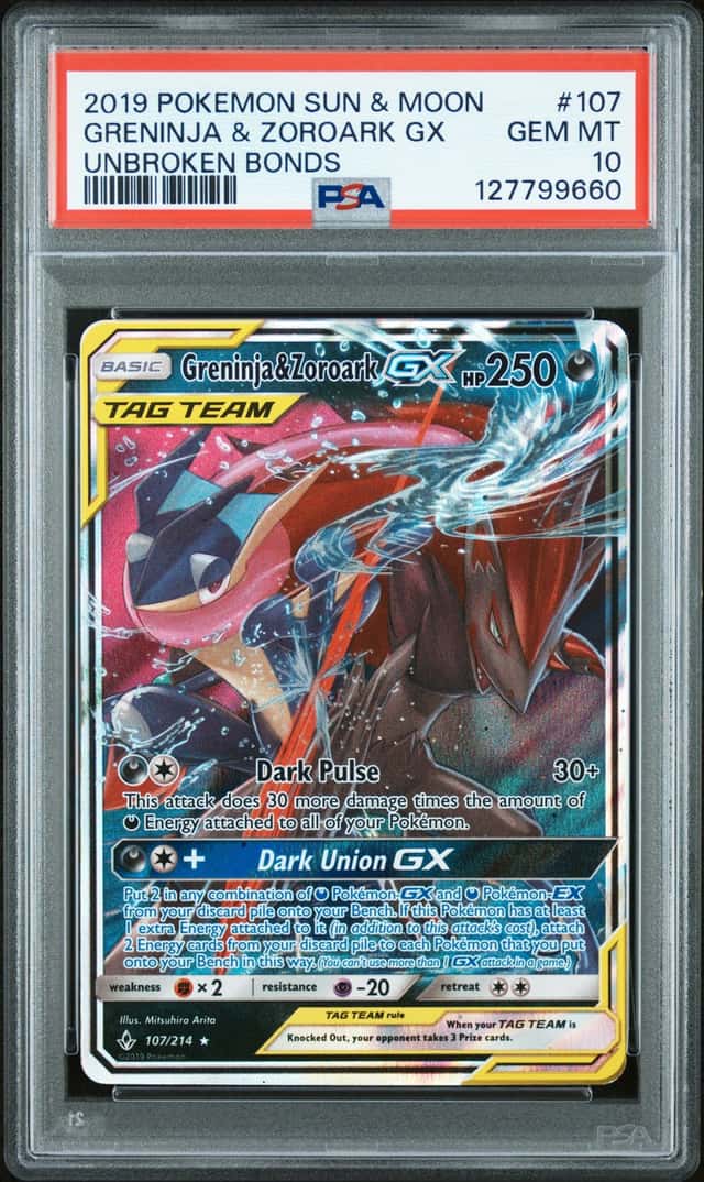 Pokemon 2019 Greninja & Zoroark GX 107 TAG TEAM Unbroken Bonds GEM MINT PSA 10