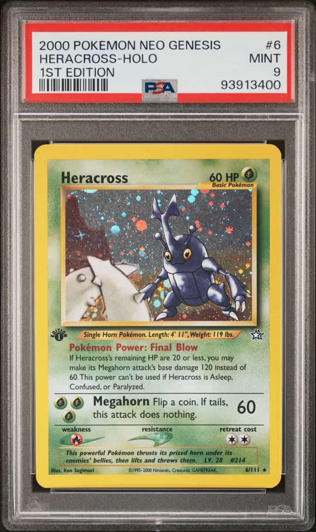 1999 Pokemon Card Heracross 1st Edition 6/111 Neo Genesis Holo PSA 9
