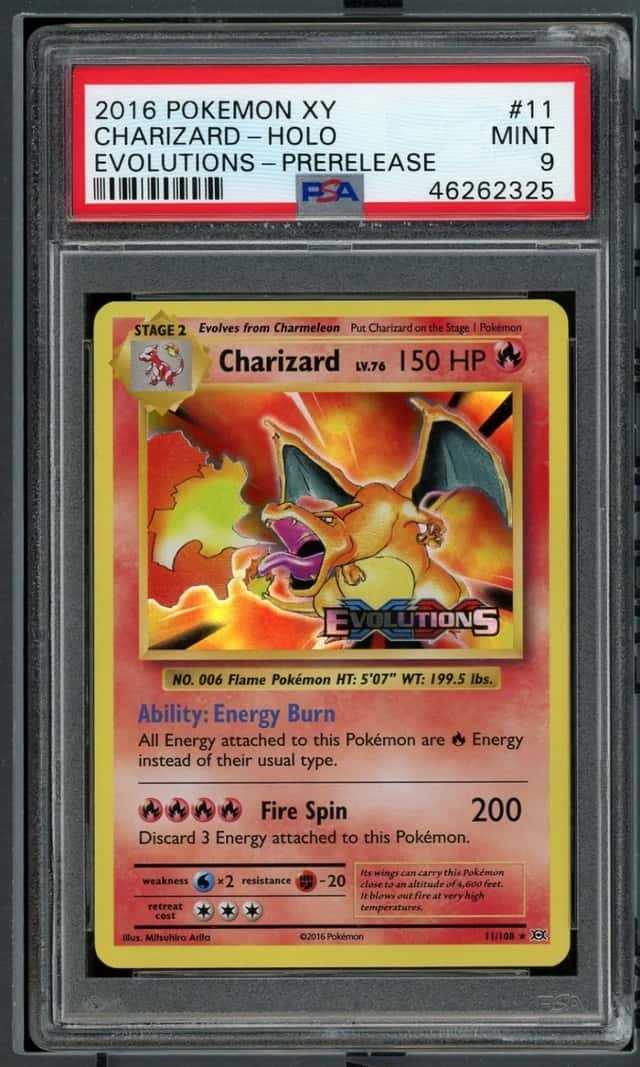 2016 POKEMON XY CHARIZARD-HOLO EVOLUTIONS-PRERELEASE #11 PSA 9 *Crack*