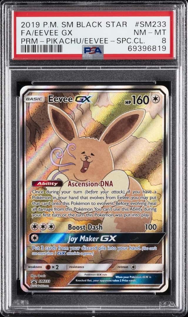 2019 POKEMON SM BLACK STAR PROMO #SM233 FULL ART/EEVEE GX PSA 8