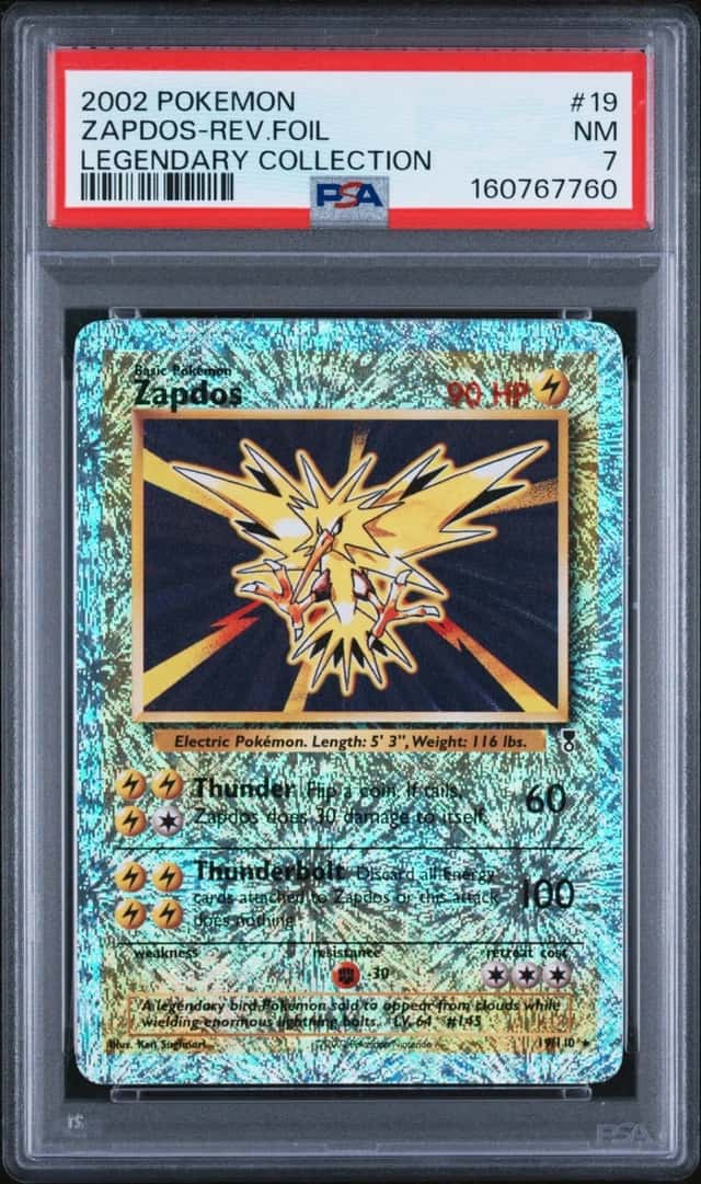 2002 POKEMON LEGENDARY COLLECTION #19 ZAPDOS-REVERSE FOIL PSA 7