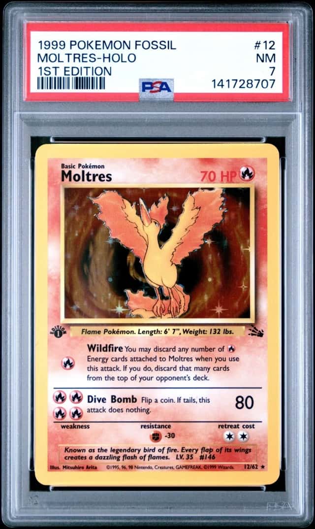 1999 POKEMON FOSSIL 1ST EDITION #12 MOLTRES-HOLO PSA 7