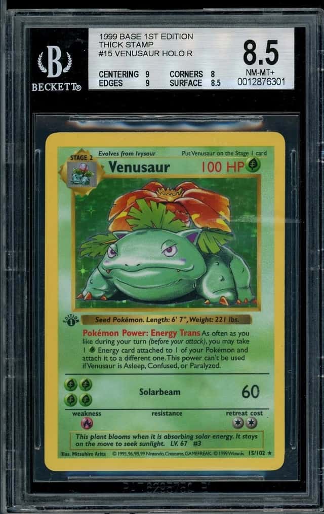 1999 Pokemon Base Set 1st Edition Thick Stamp #15 Venusaur Holo BGS 8.5 *Chipped