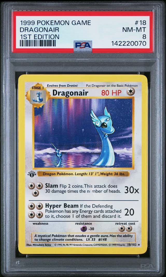 POKEMON BASE SET SHADOWLESS DRAGONAIR 1999 GAME #18 1ST EDITION PSA 8