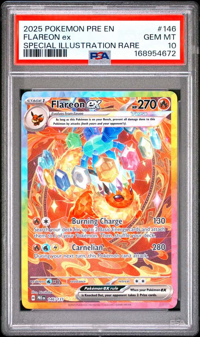 2025 POKEMON PRISMATIC EVOLUTIONS SPECIAL ILLUSTRATION RARE FLAREON EX PSA 10