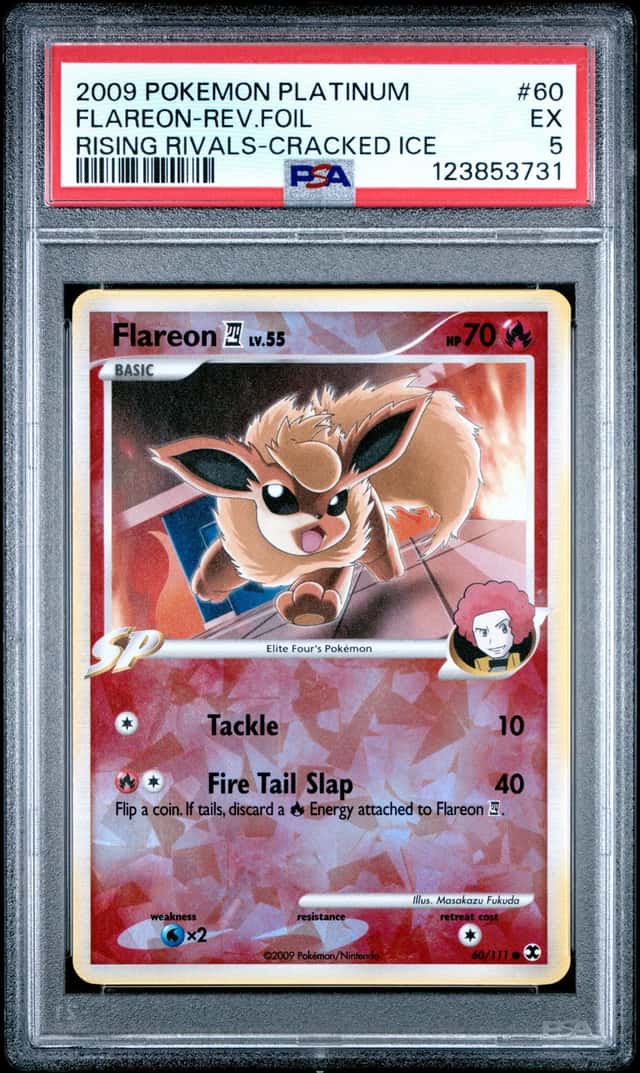 2009 POKEMON PLATINUM RISING RIVALS CRACKED ICE #60 FLAREON-REVERSE FOIL PSA 5