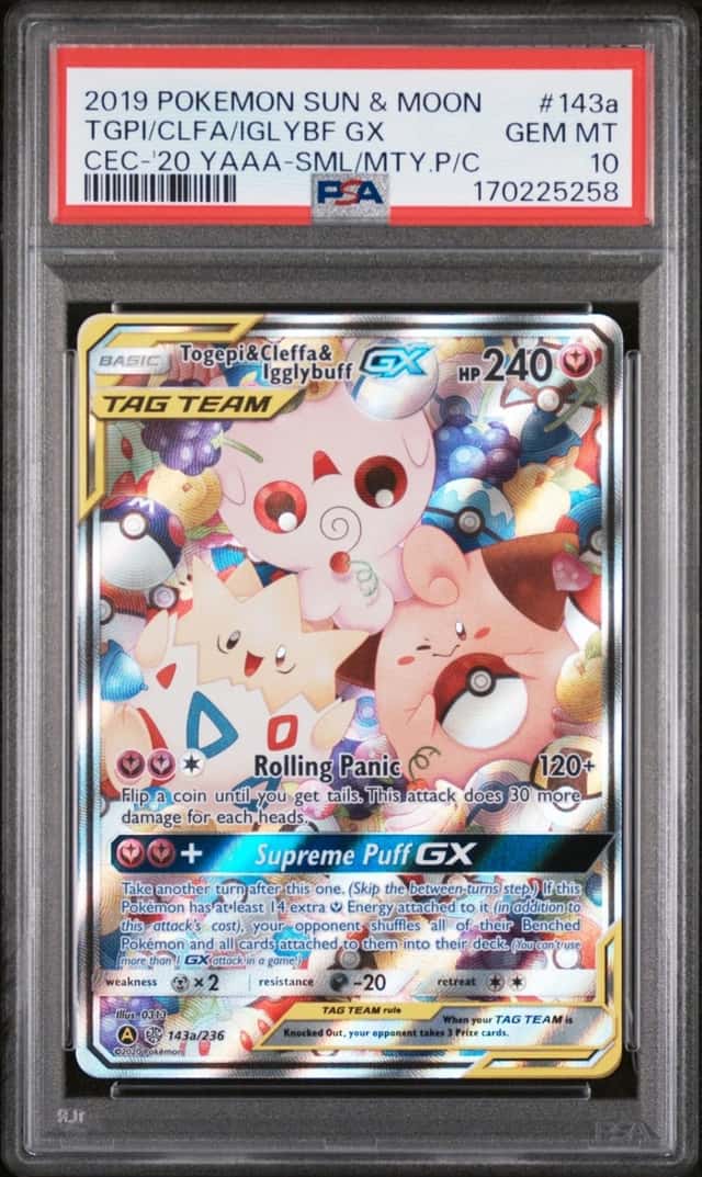 2019 POKEMON SUN & MOON COSMIC ECLIPSE TOGEPI & CLEFFA & IGGLYBUFF GX PSA 10