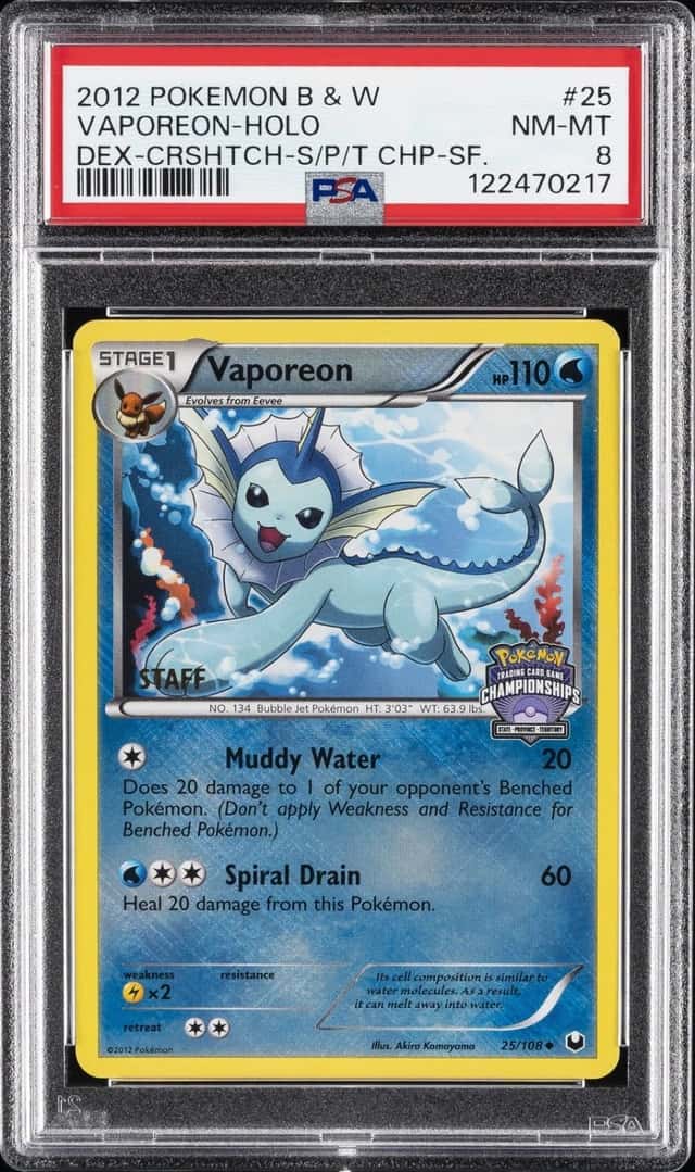 2012 POKEMON BLACK & WHITE DARK EXPLORERS #25 VAPOREON-HOLO PSA 8