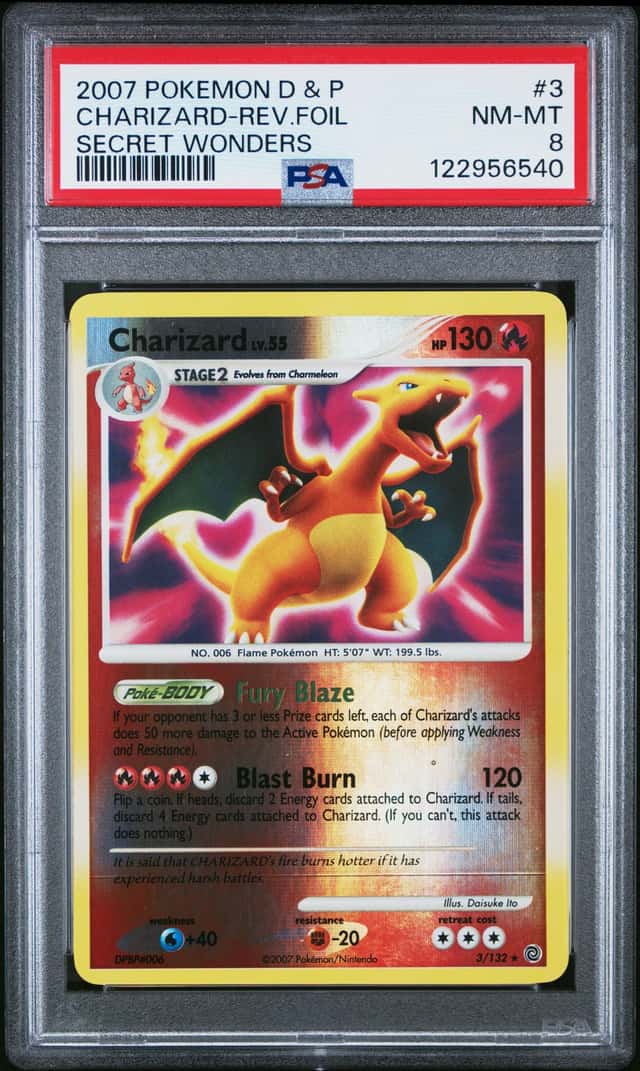 2007 Pokemon Diamond & Pearl Secret Wonders Charizard Reverse Holo #3/132 PSA 8