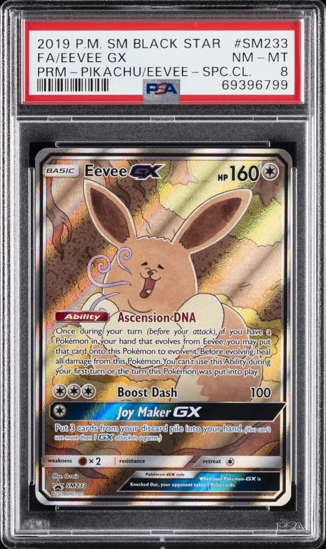 2019 POKEMON SM BLACK STAR PROMO #SM233 FULL ART/EEVEE GX PSA 8