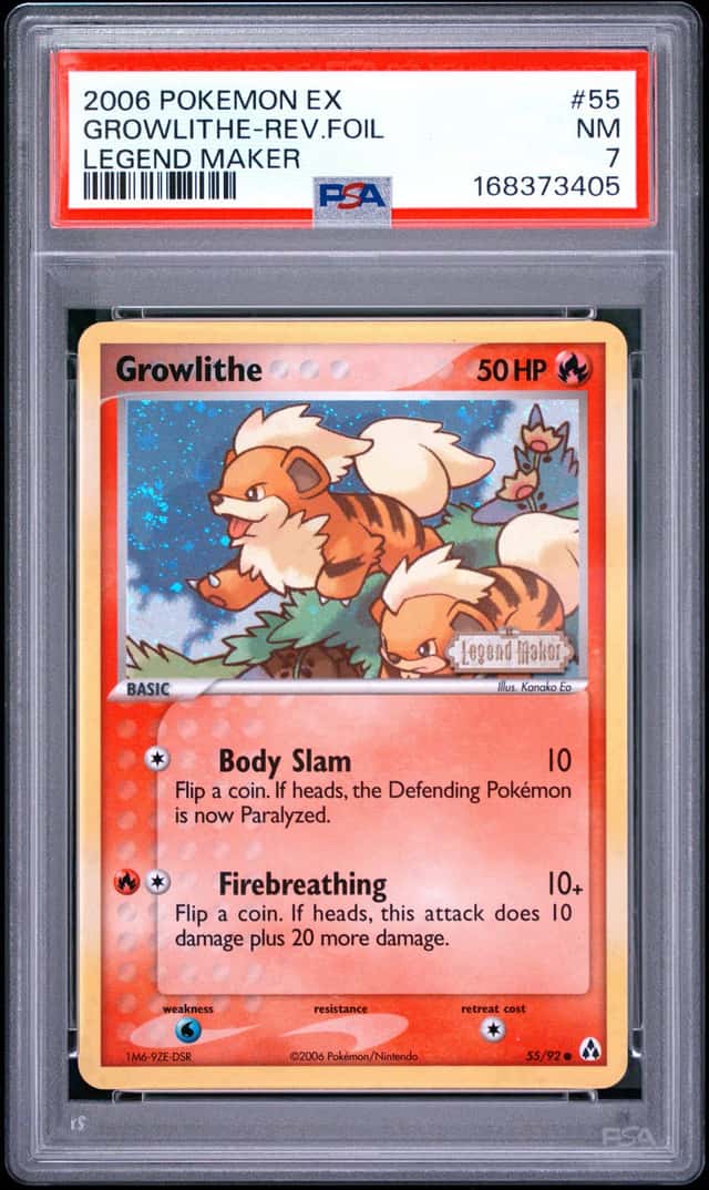 2006 POKEMON EX LEGEND MAKER #55 GROWLITHE-REVERSE FOIL PSA 7