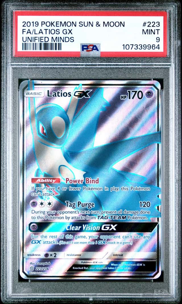 Pokemon Sun & Moon Unified Minds Latios GX Full Art Holo Card 223/236 PSA 9 MT