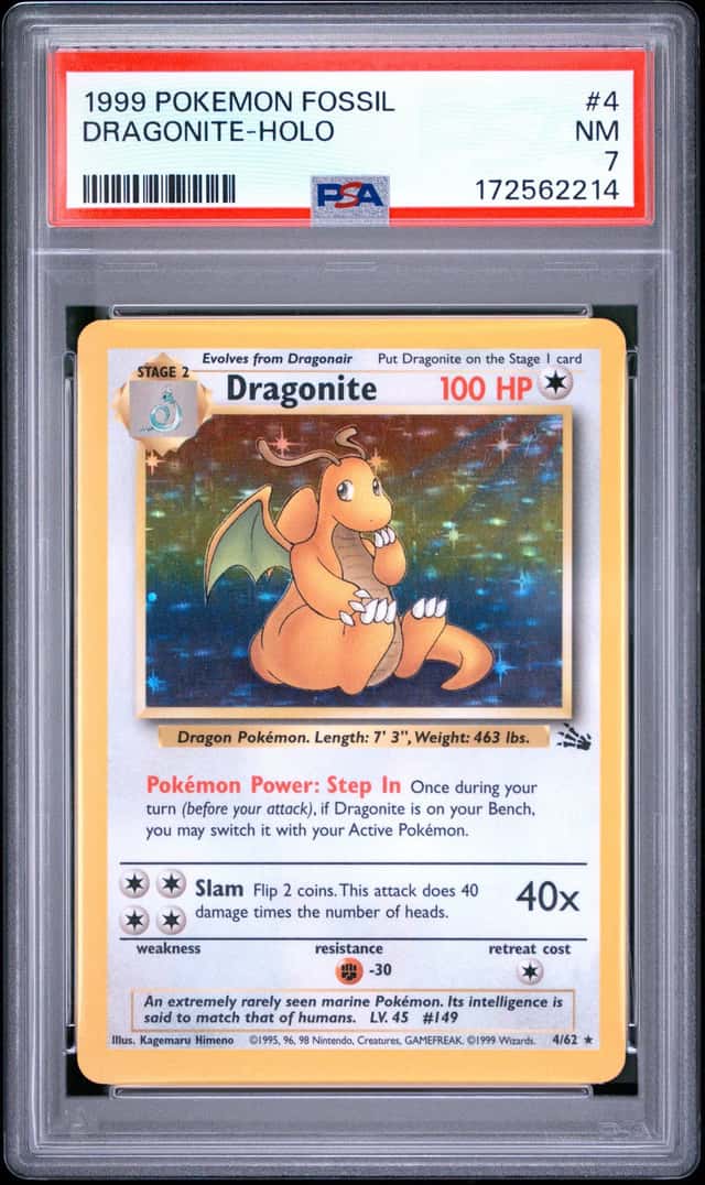 Pokemon Dragonite Holo Fossil Unlimited 4/62 PSA 7