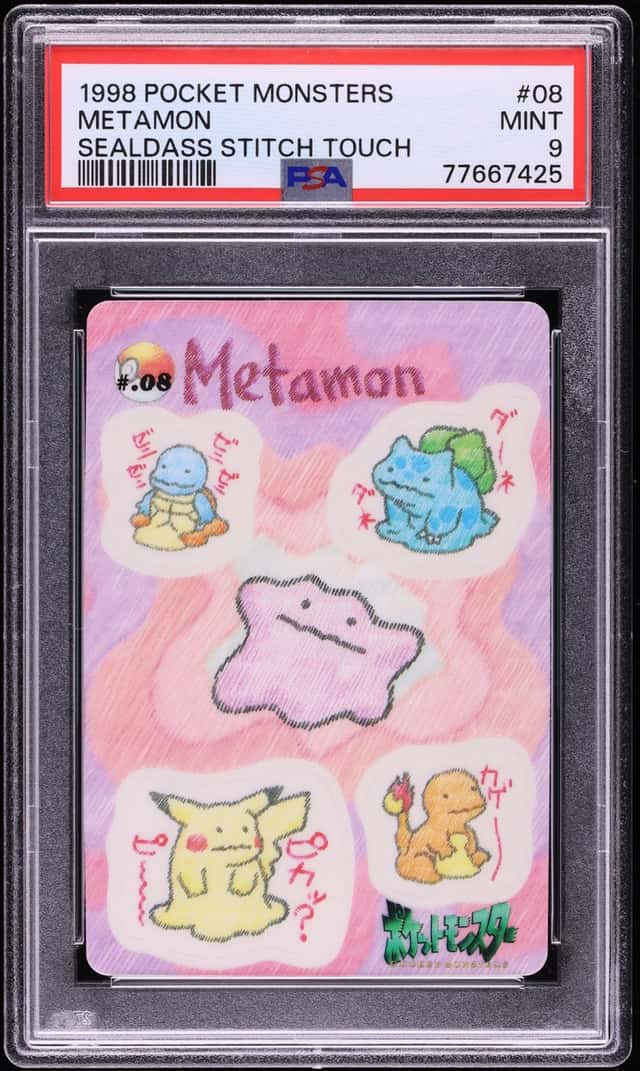 1998 Pokemon Japanese Pocket Monsters Sealdass Stitch Touch Ditto #8 PSA 9 MINT