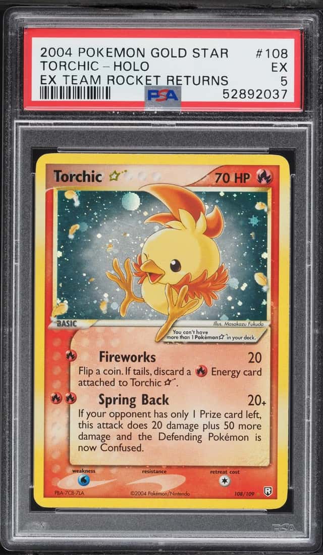 2004 Pokemon EX Team Rocket Returns Holo Torchic Gold Star #108 PSA 5 EX