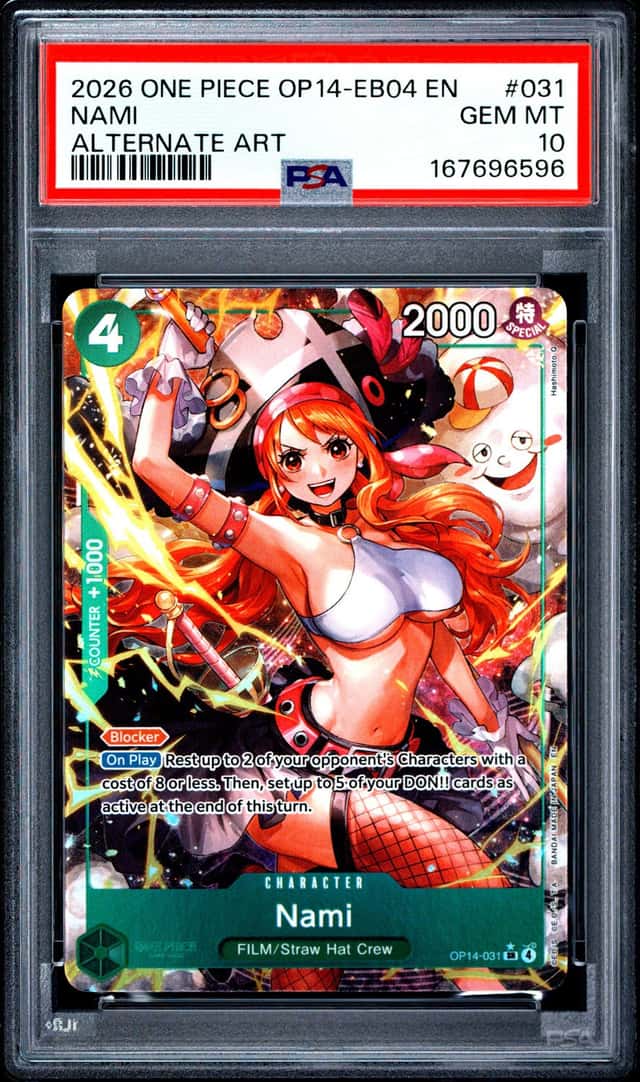 Nami 2026 One Piece OP14-031 SR alt ART PSA 10: Beckett Black label worthy