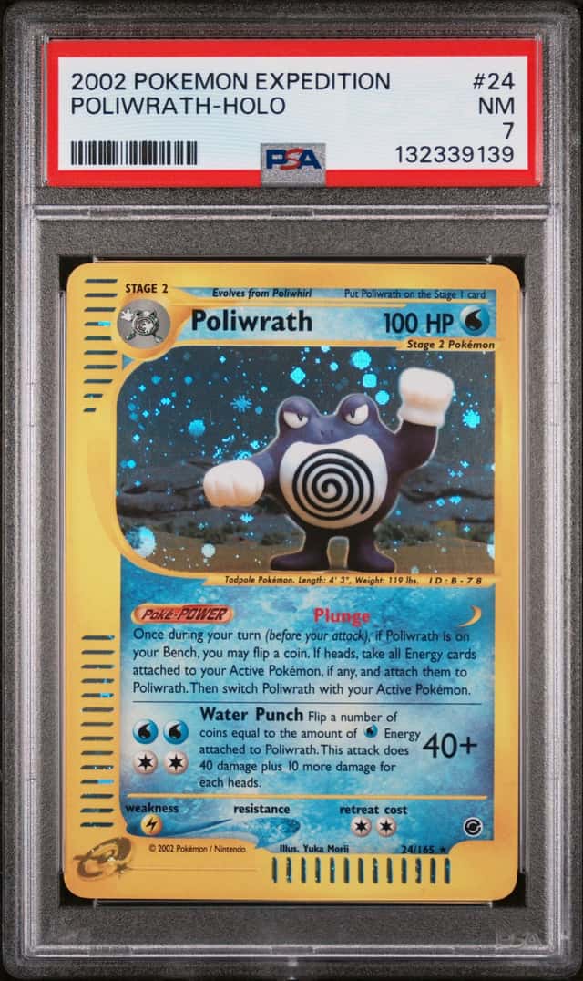 2002 POKEMON EXPEDITION SET #24/165 POLIWRATH HOLO PSA 7