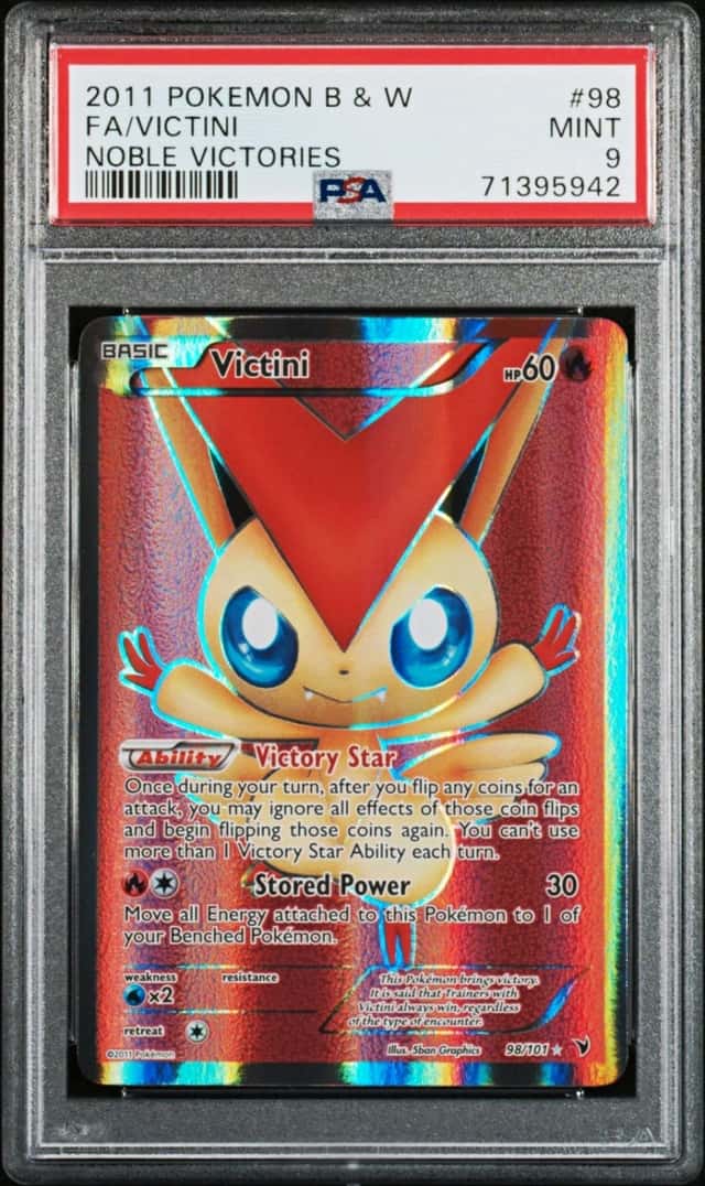 2011 Pokemon B&W Noble Victories Victini Full Art Holo Ultra Rare 98/101 PSA 9