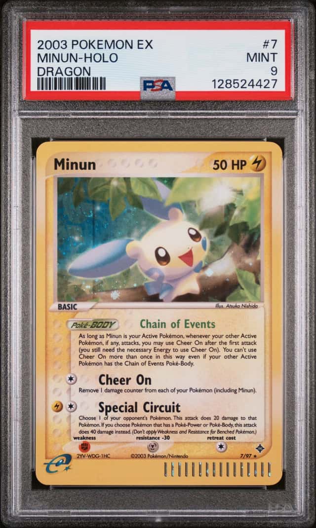 2003 POKEMON EX DRAGON #7/97 MINUN REVERSE HOLO PSA 9