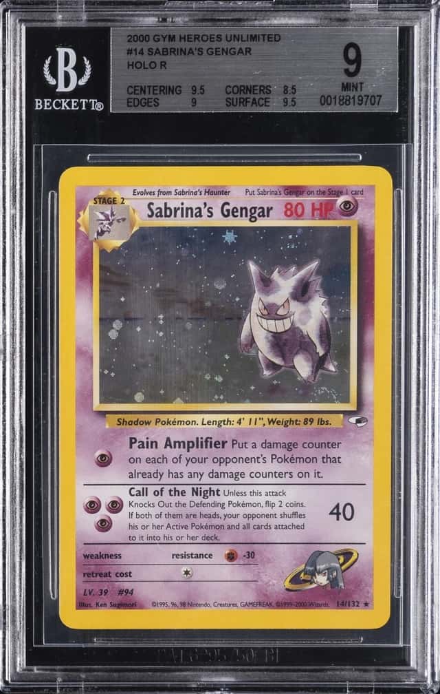 2000 POKEMON GYM HEROES HOLO #14 SABRINA'S GENGAR BGS 9