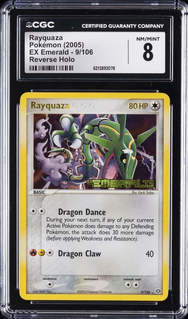 2005 POKEMON EX EMERALD REVERSE HOLO #9 RAYQUAZA CGC 8