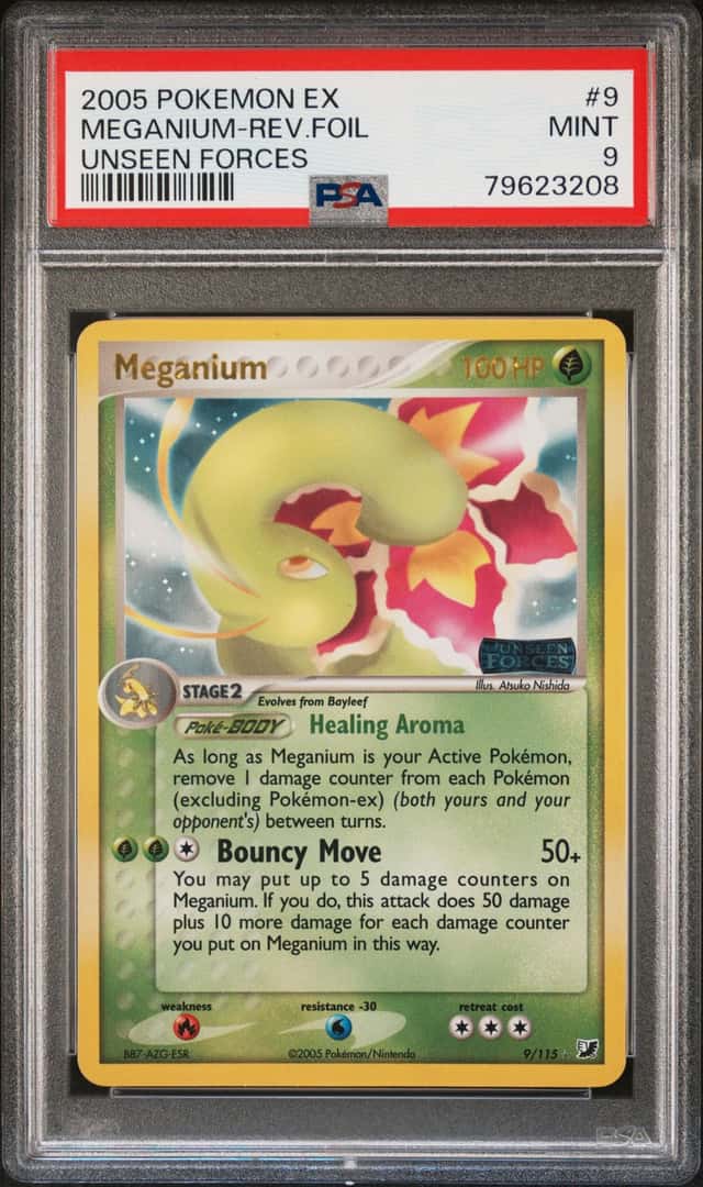 Pokemon 2005 Meganium 9/115 Reverse Holo EX Unseen Forces PSA 9