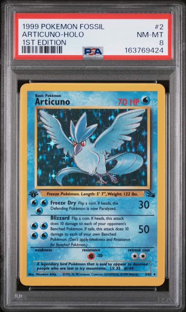 PSA 8 1999 POKEMON FOSSIL 2 ARTICUNO HOLO 1ST EDITION