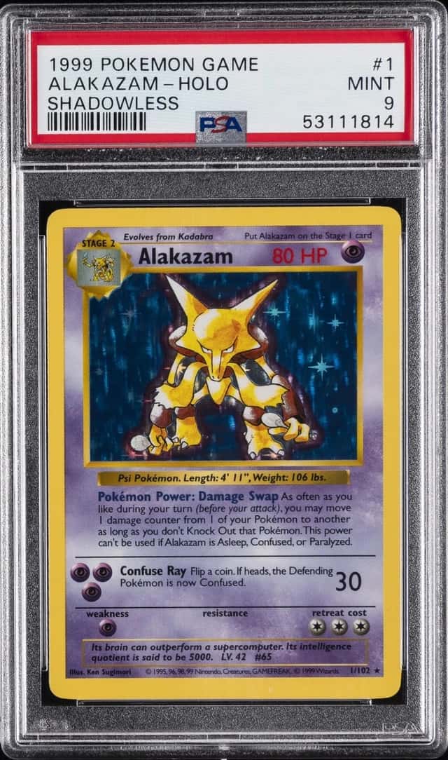 1999 POKEMON BASE SET SHADOWLESS #1 ALAKAZAM-HOLO PSA 9