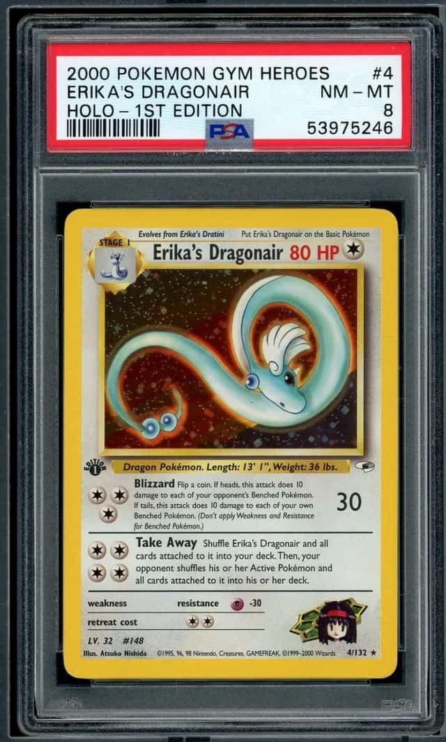 2000 POKEMON ERIKA'S DRAGONAIR HOLO-1ST EDITION GYM HEROES #4 PSA 8