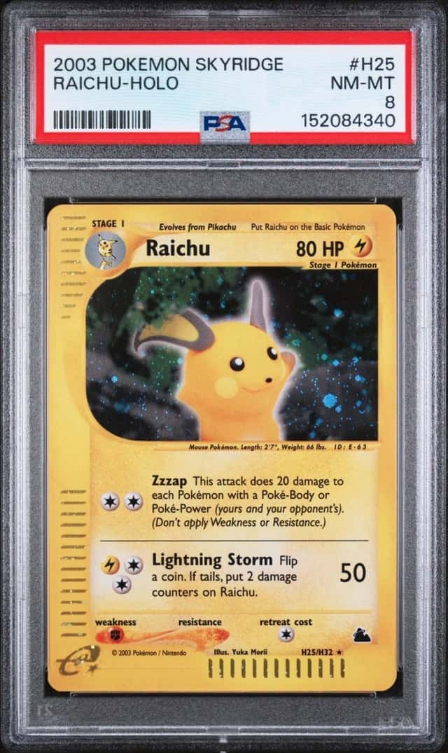 2003 POKEMON RAICHU-HOLO SKYRIDGE #H25 PSA 8