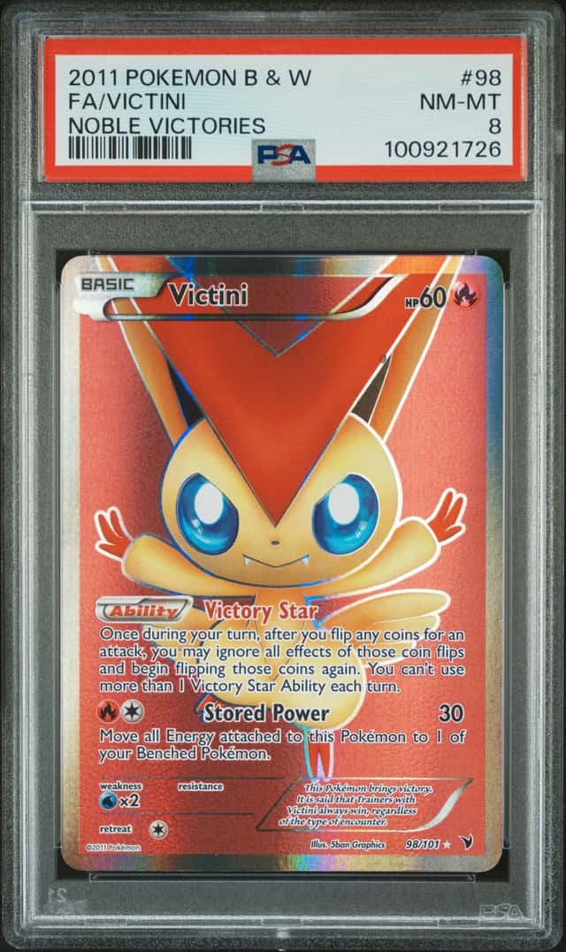 PSA 8 Victini 🔴 98/101 Full Art Noble Victories Pokemon English 2011