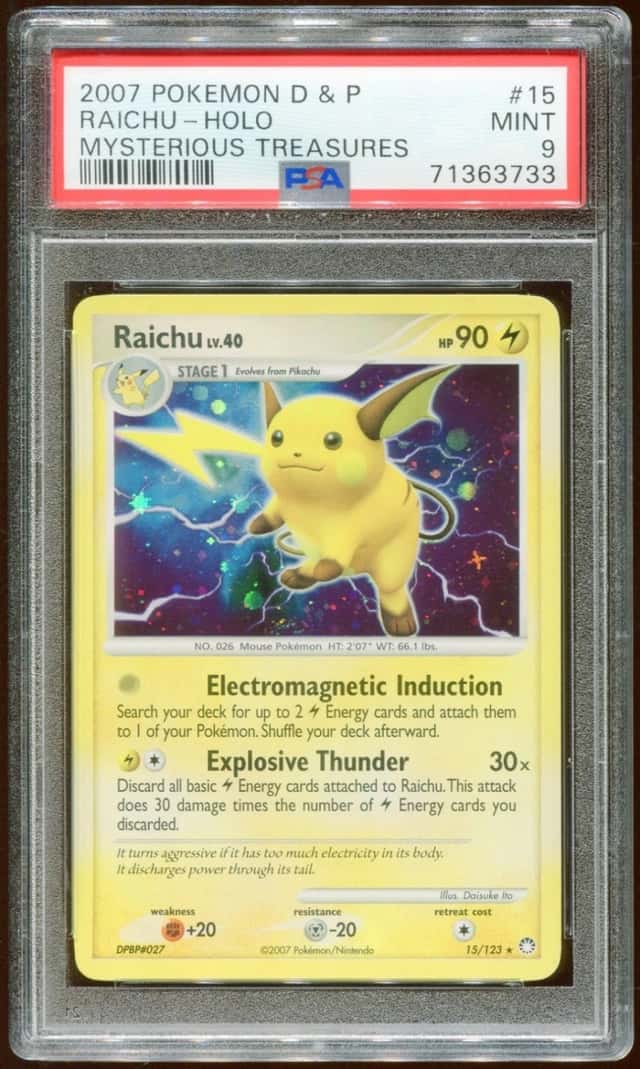 2007 POKEMON D & P MYSTERIOUS TREASURES RAICHU LV40 15/123 HOLO FOIL PSA 9 E10