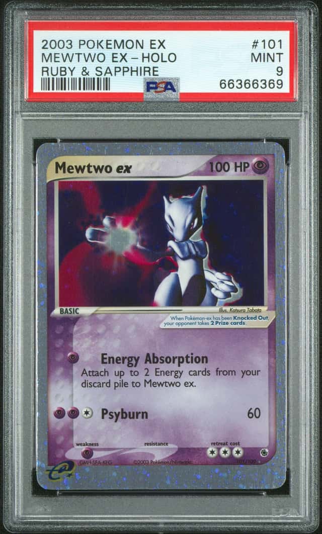 PSA 9 Mewtwo ex *Swirl*🌀101/109 EX Ruby & Sapphire Holo Pokémon 2003