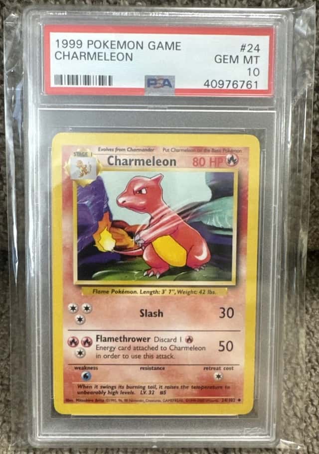 PSA 10 1999 Pokémon TCG Base Set Charmeleon 24/102 English Uncommon Arita Gem MT