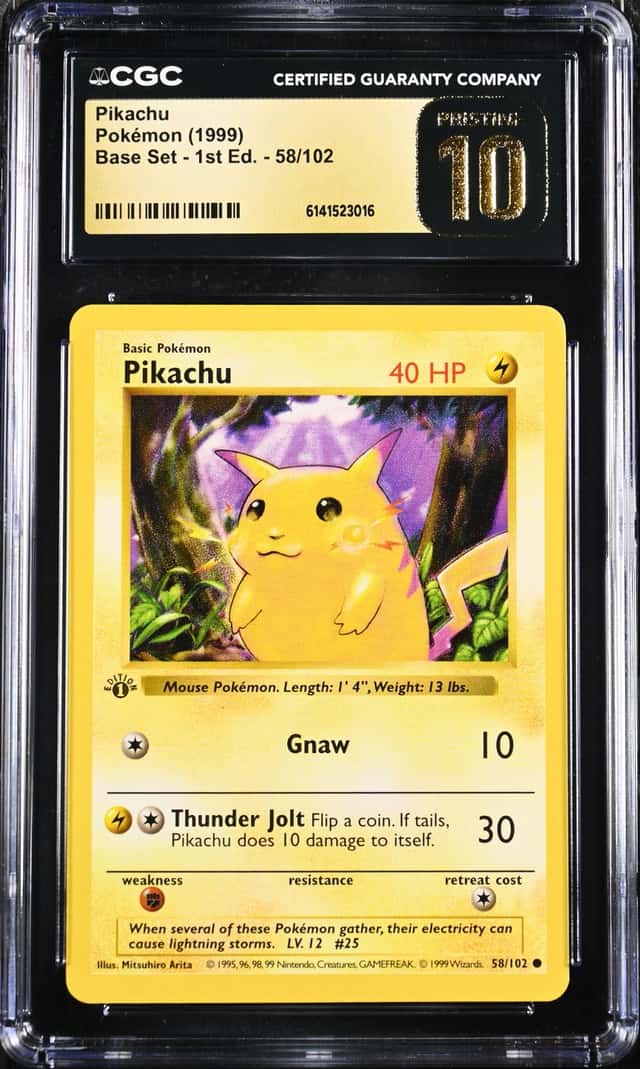 Pokemon CGC 10 PRISTINE Pikachu C 1999 58/102 Base Set 1ST ED. English