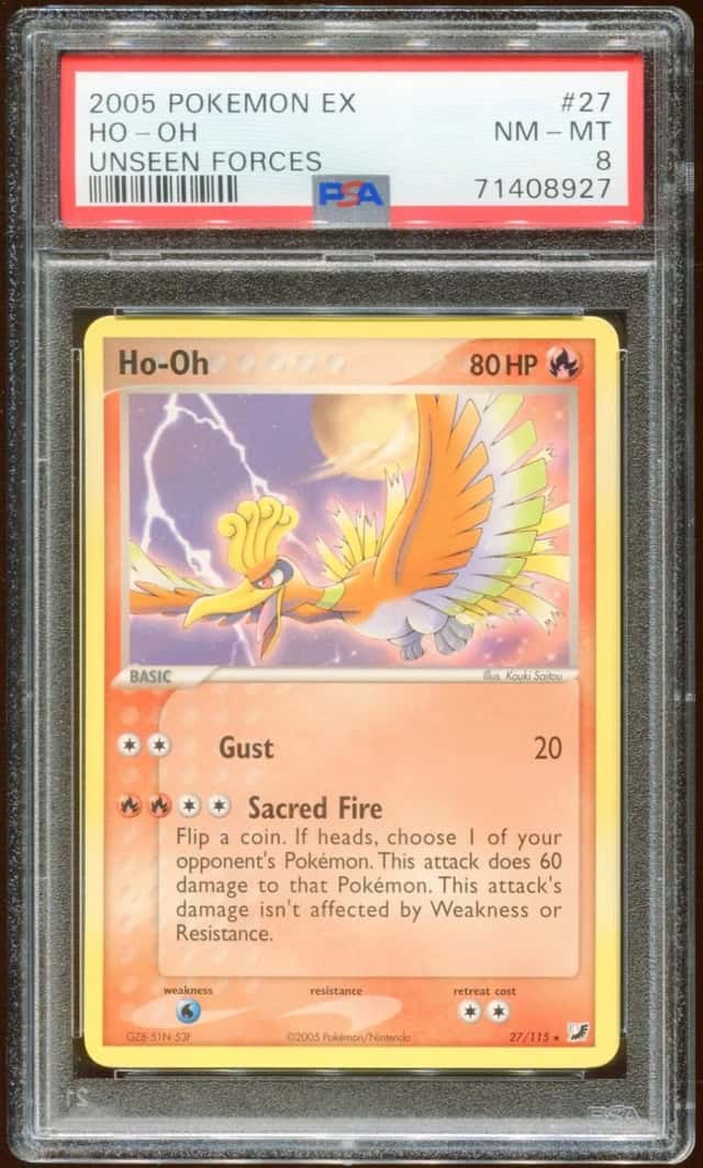 2005 POKEMON EX UNSEEN FORCES HO-OH #27/115 RARE NON-HOLO PSA 8 E10
