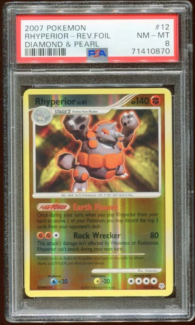 2007 POKEMON DIAMOND & PEARL RHYPERIOR LV. 61 #12/130 REVERSE HOLO PSA 8 E10
